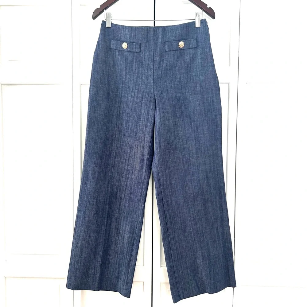 LOFT Button Trim Wide Leg trousers in Refined Denim 4P - Picture 2 of 15